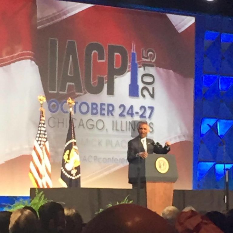 Saint Regis Mohawk Tribal Police among crowd addressed by President Barrack Obama at the 122 annual International Association of Chiefs of Police Conference