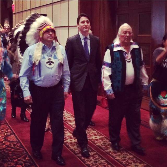 Mohawk Council of Akwesasne Chiefs among crowd greeting PM Trudeau at special assembly — hundreds of chiefs and other First Nations delegates attend the annual Assembly of First Nations.